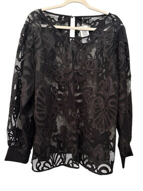 torrid NWT Black Floral Lace Mesh Blouse SHEER Neutral Feminine Sz 3X